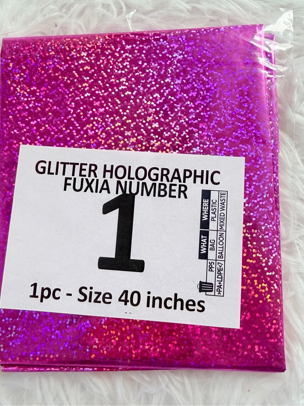 40” Holographic Fuchsia Number 1 Foil Balloon | Birthday Party Decor | New - Picture 2 of 3